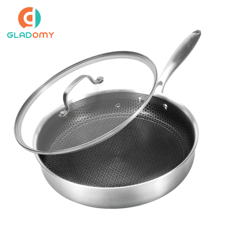 Wholesale 316 304 Stainless Steel Honeycomb Induction  Non Stick Cookware Frying Pan triply cooker 304 multy ply cookware