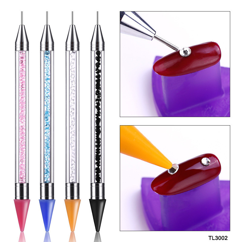 Hot Selling Acrylic Rhinestone picker wax pen Stainless Steel Tip Double Ended Nail Art Pick up Rhinestone Double Head Nail Art