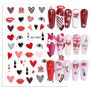 1547-1558 Wholesale Nail Art Suppliers Adhesive Red Pink Heart Lips Flower Nail Art Love Stickers and Decals