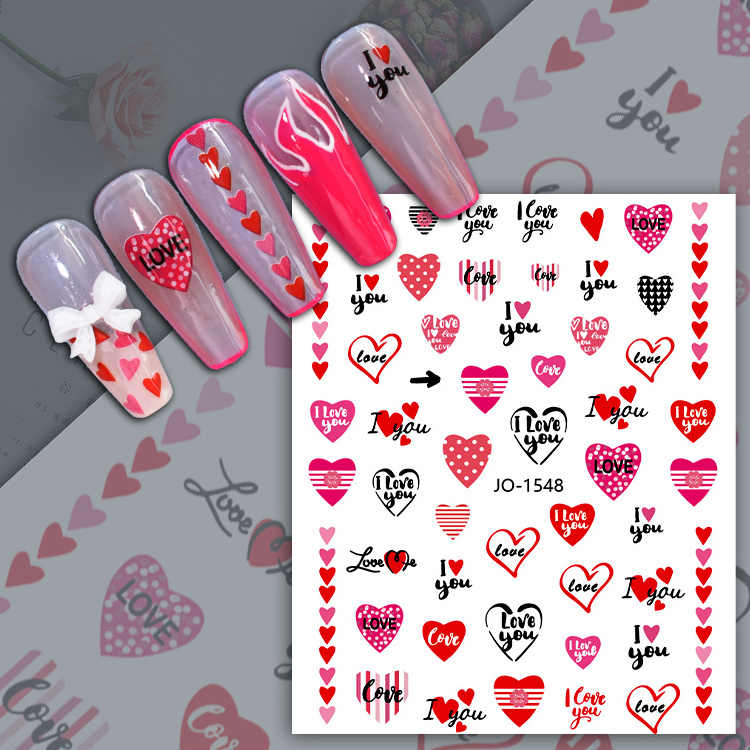 1547-1558 Wholesale Nail Art Suppliers Adhesive Red Pink Heart Lips Flower Nail Art Love Stickers and Decals