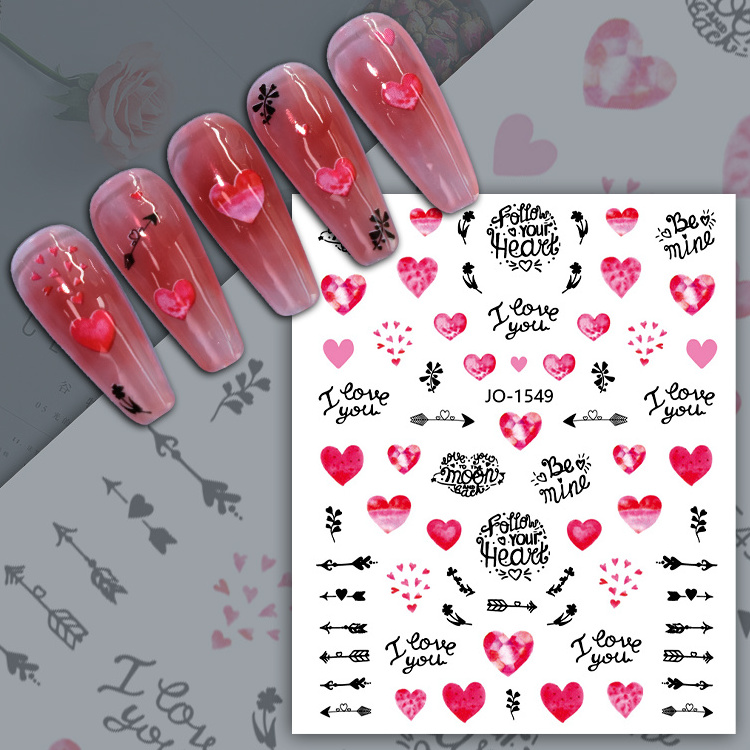 1547-1558 Wholesale Nail Art Suppliers Adhesive Red Pink Heart Lips Flower Nail Art Love Stickers and Decals