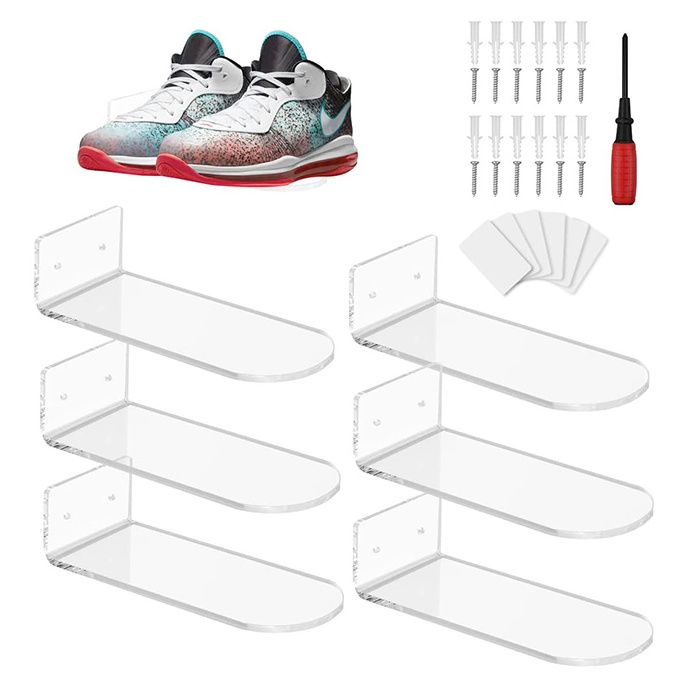 Custom Wall Mounted Clear Acrylic Shoe Display Shelf for Wall Floating Shoe Shelves Sneaker Shelves to Show Top Shoes