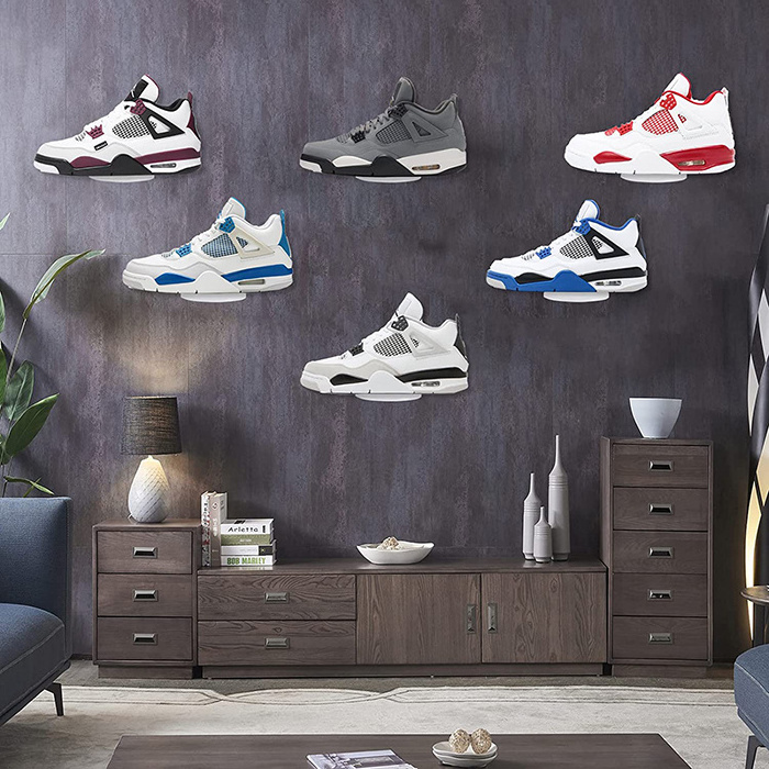 Custom Wall Mounted Clear Acrylic Shoe Display Shelf for Wall Floating Shoe Shelves Sneaker Shelves to Show Top Shoes