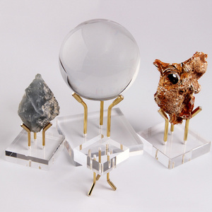 Acrylic Crystal Fossil Rock Stone Display Easel Stand Holder Clear Acrylic Base Metal Arm Minerals Perspex Display Stand