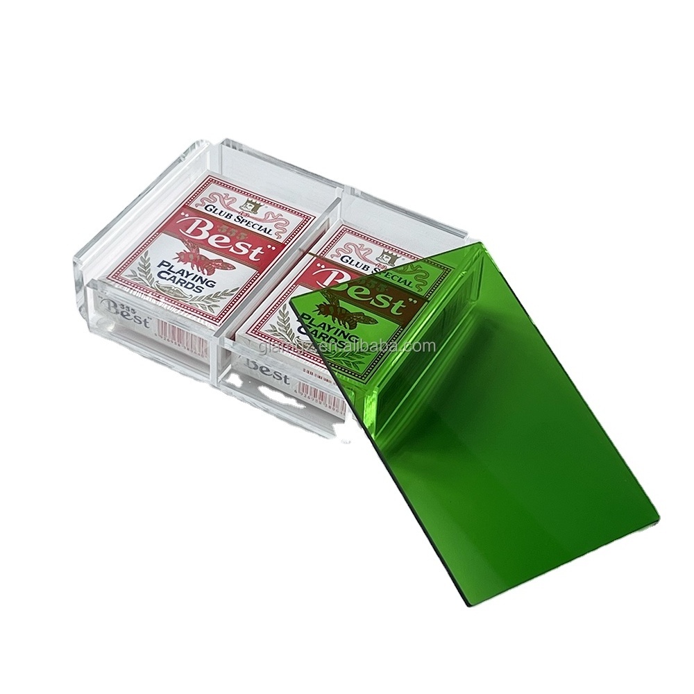 Acrylic Canasta Card Holder Tray 2 Decks of Playing Cards Acrylic Box with colorful Sliding Lid and Revolving Base