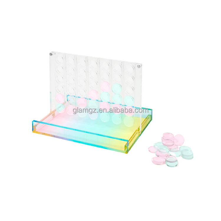 Hot Sale Acrylic Connect 4 Game Lucite Foldable Neon Chips Kid Puzzle Light up LED 4 in a row game