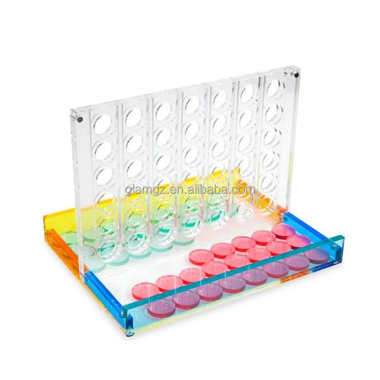 Hot Sale Acrylic Connect 4 Game Lucite Foldable Neon Chips Kid Puzzle Light up LED 4 in a row game