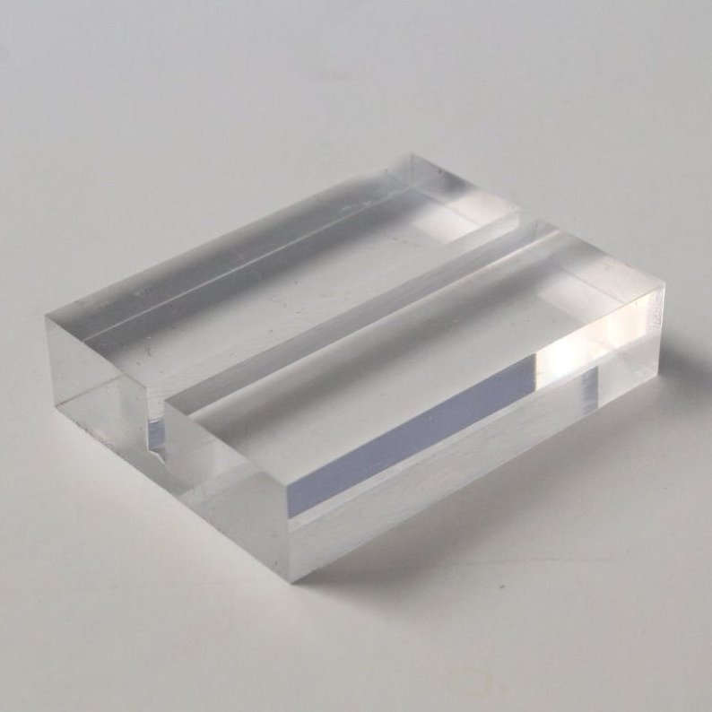 Customized Made Transparent Lucite Sign Base Small Slotted Acrylic Block