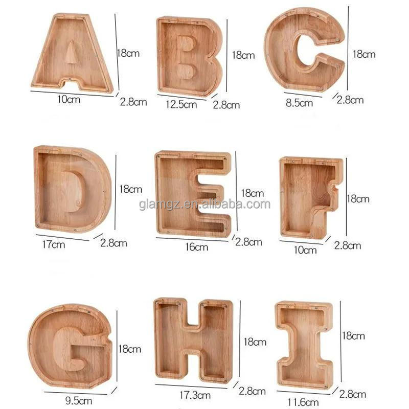 Wooden Letter Piggy Bank English Alphabet Storage Box Clear acrylic Coin Saving Jar