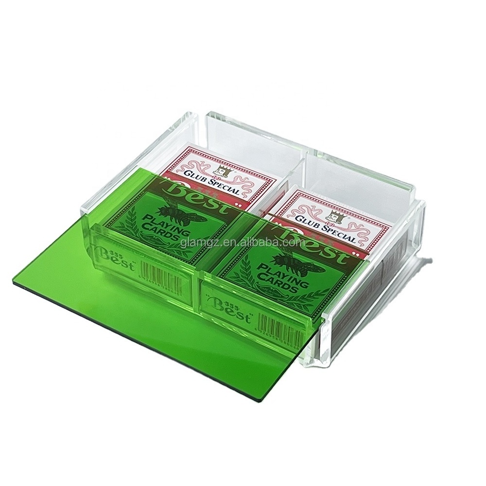 Acrylic Canasta Card Holder Tray 2 Decks of Playing Cards Acrylic Box with colorful Sliding Lid and Revolving Base