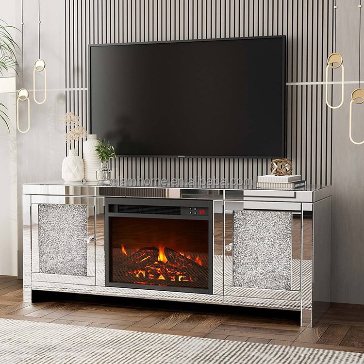 Modern tv tables for living room luxury furniture wall background table top with matching coffee table mirrored LED fireplace