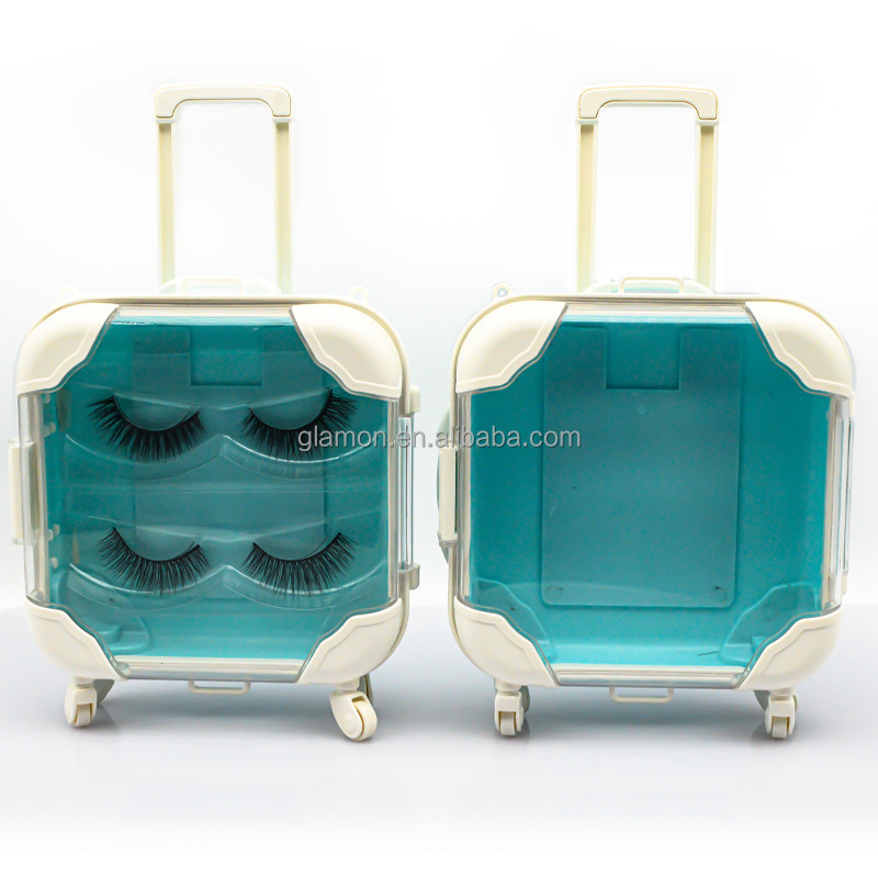 Mini Luggage Case Plastic Empty Mink Lash Suitcase Packaging Creative Cute False Eyelash Storage Box Holder