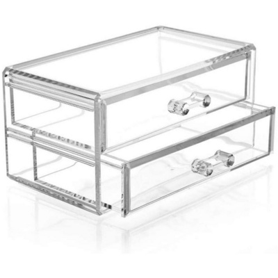 Acrylic Cosmetic Makeup Organizer Jewelry Storage Display Case 2 Drawer Set Clear Deluxe Box