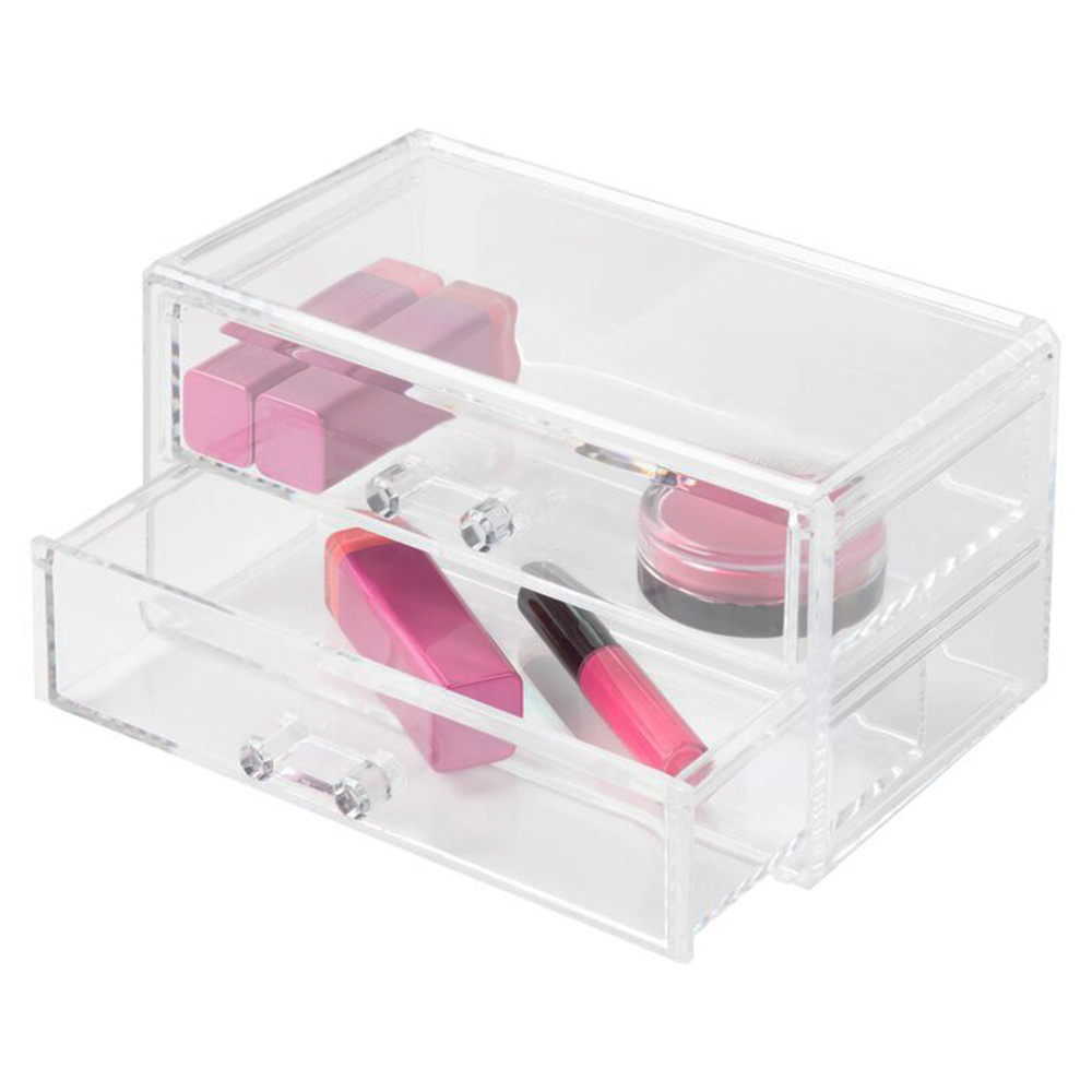 Acrylic Cosmetic Makeup Organizer Jewelry Storage Display Case 2 Drawer Set Clear Deluxe Box