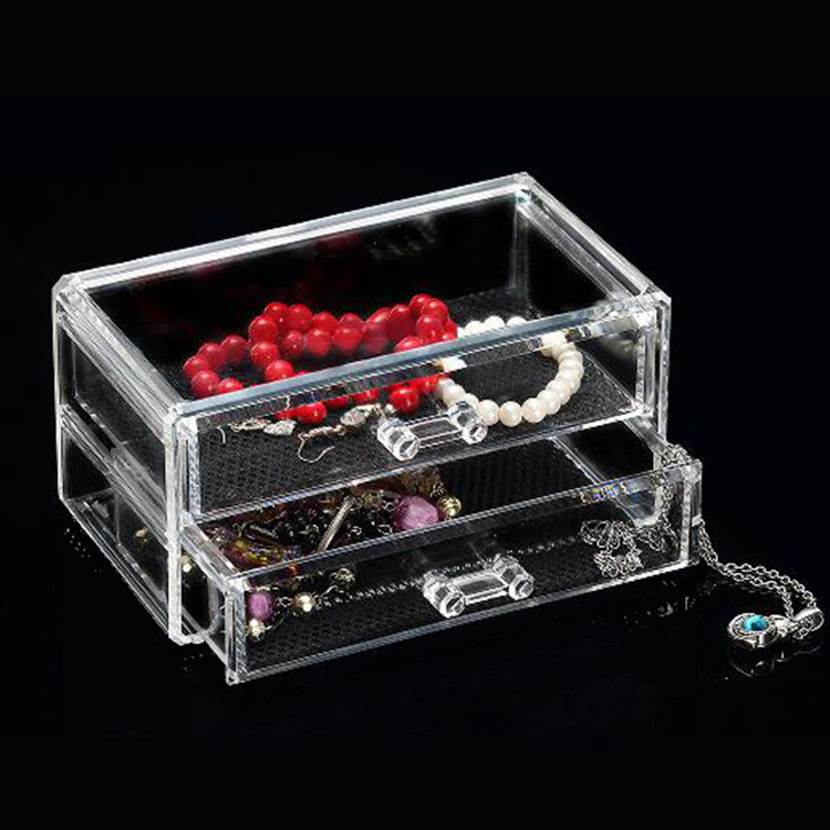 Acrylic Cosmetic Makeup Organizer Jewelry Storage Display Case 2 Drawer Set Clear Deluxe Box