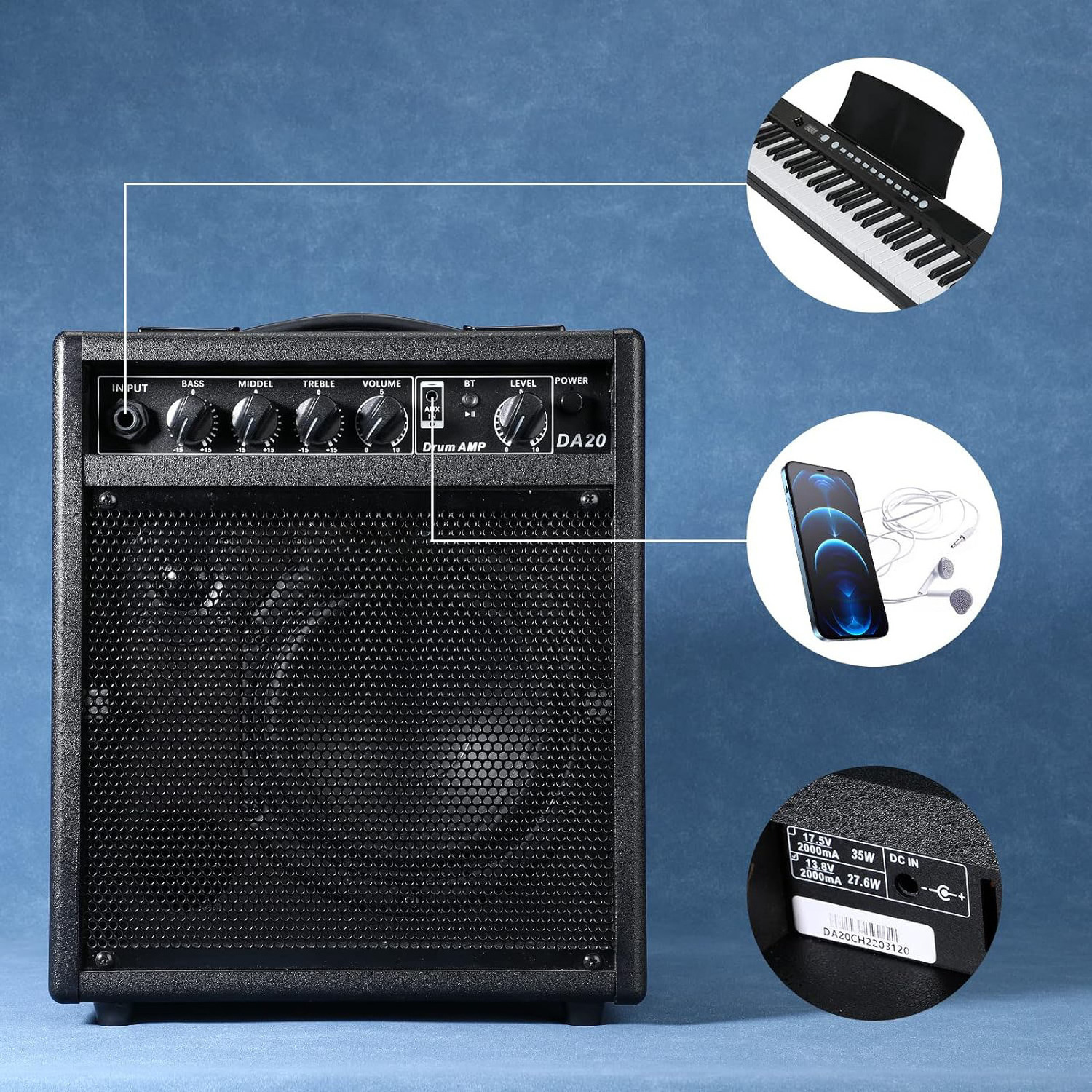 Multifunctional Portable 25W Full Band Electric Drum Amp Drum Amplifier Speaker for drum bass guitar electric piano Practice