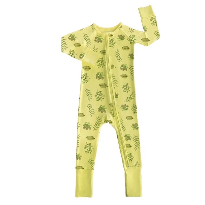 Custom Organic Fabric Clothing Sets Baby Bamboo Romper Sleeve Zipper Breathable Kids Pajamas