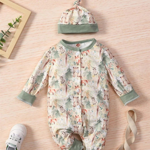 Baby Clothes Onesie Cartoon Graphic Baby Onesie Summer Jumpsuit With Hat Baby Jumpsuit Set