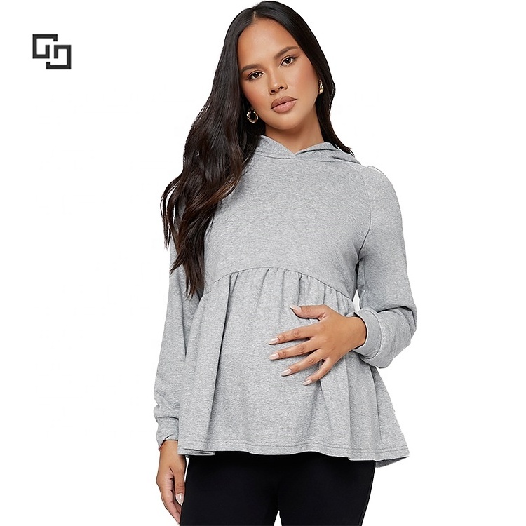 Maternity Nursing Marled Raglan Sleeve Peplum Cotton Hoodies Eco Friendly Bamboo Clothes Oversize Loungewear