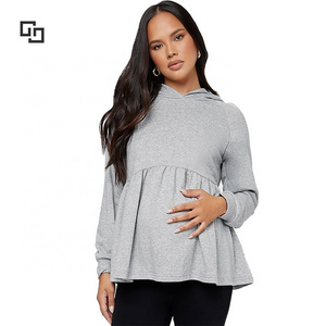 Maternity Nursing Marled Raglan Sleeve Peplum Cotton Hoodies Eco Friendly Bamboo Clothes Oversize Loungewear