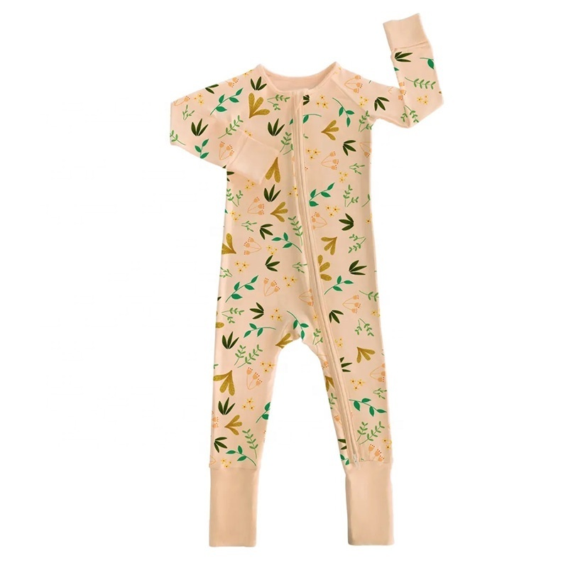 Custom Organic Fabric Clothing Sets Baby Bamboo Romper Sleeve Zipper Breathable Kids Pajamas