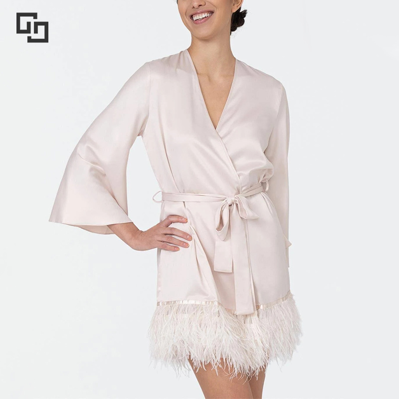 Designer Luxury Robes with Fur Bridal Femme Bridesmaid Feather Robe Women