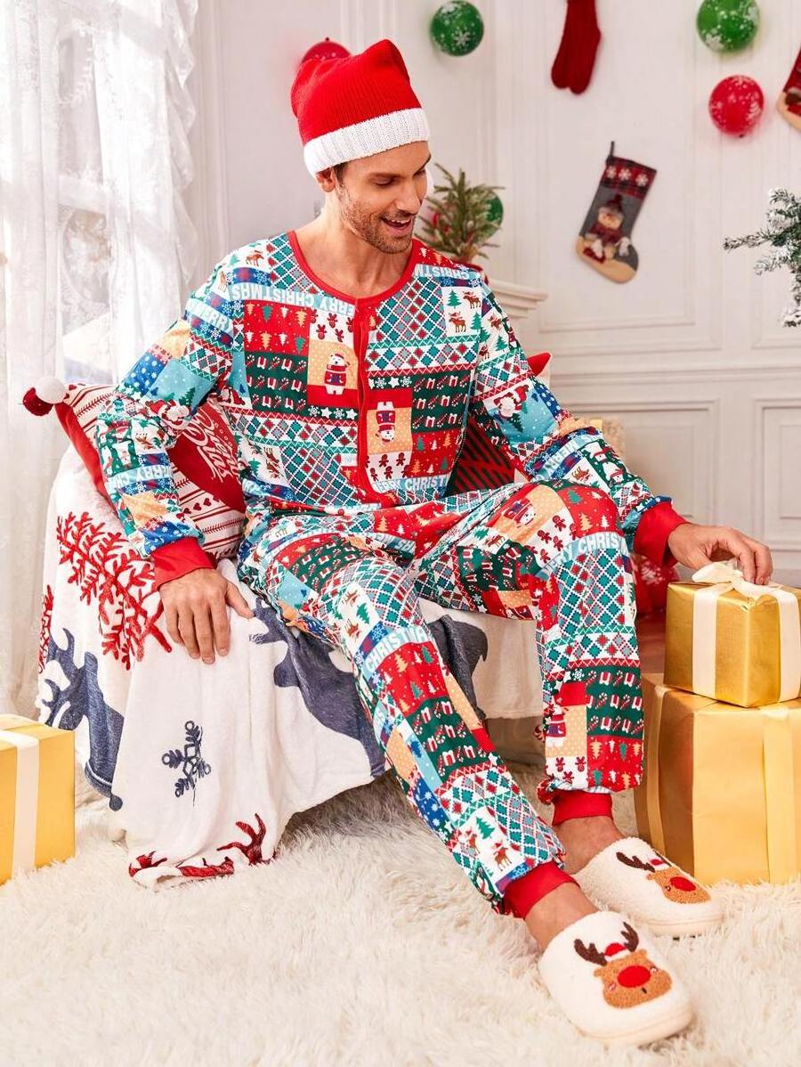 Men Christmas Print Zip up Sleep Jumpsuit for Christmas Bamboo Adult Pajamas Women Jumpsuits Kid Cotton Pajama