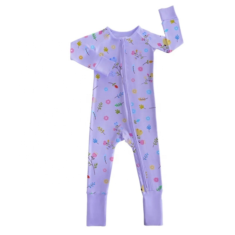 Custom Organic Fabric Clothing Sets Baby Bamboo Romper Sleeve Zipper Breathable Kids Pajamas