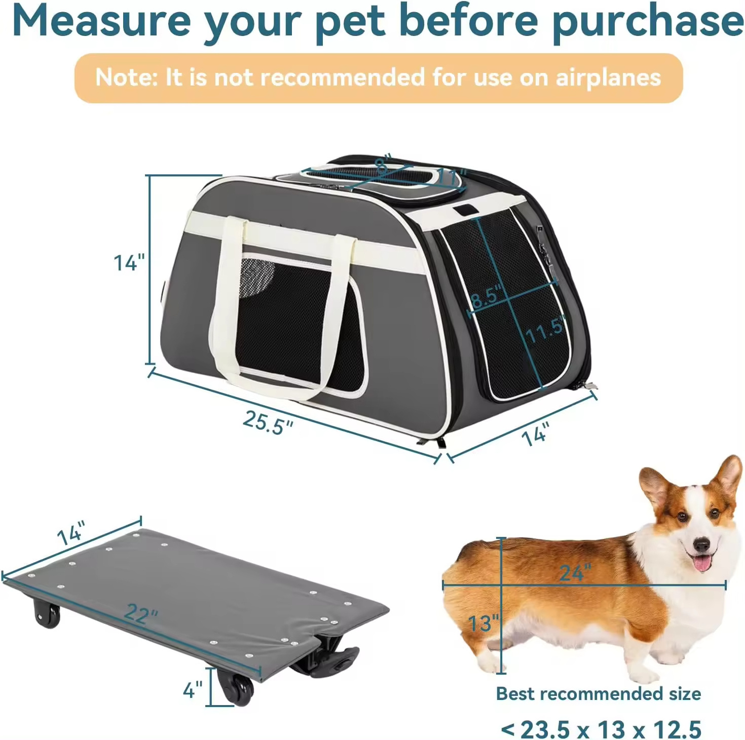 Petsfit Pet Carrier with Removable Wheels For Small Dogs Cats Ventilated Design Breathable Carrier Backpack Cat Pet Carrier Bag