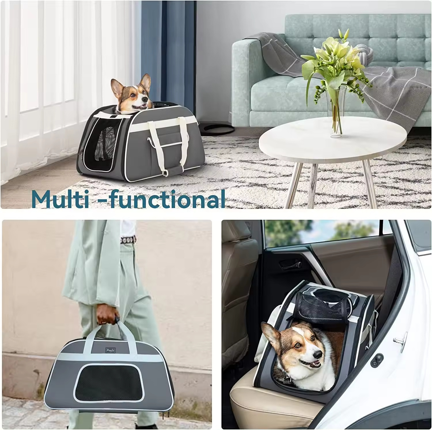 Petsfit Pet Carrier with Removable Wheels For Small Dogs Cats Ventilated Design Breathable Carrier Backpack Cat Pet Carrier Bag