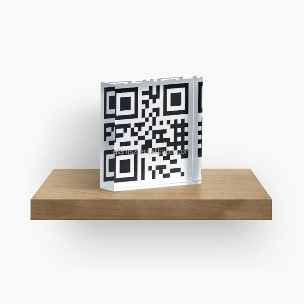 Wholesale  Custom Acrylic Transparent Qr Code Solid Block Clear Plexiglass Cube UV Printed Logo Brand Block