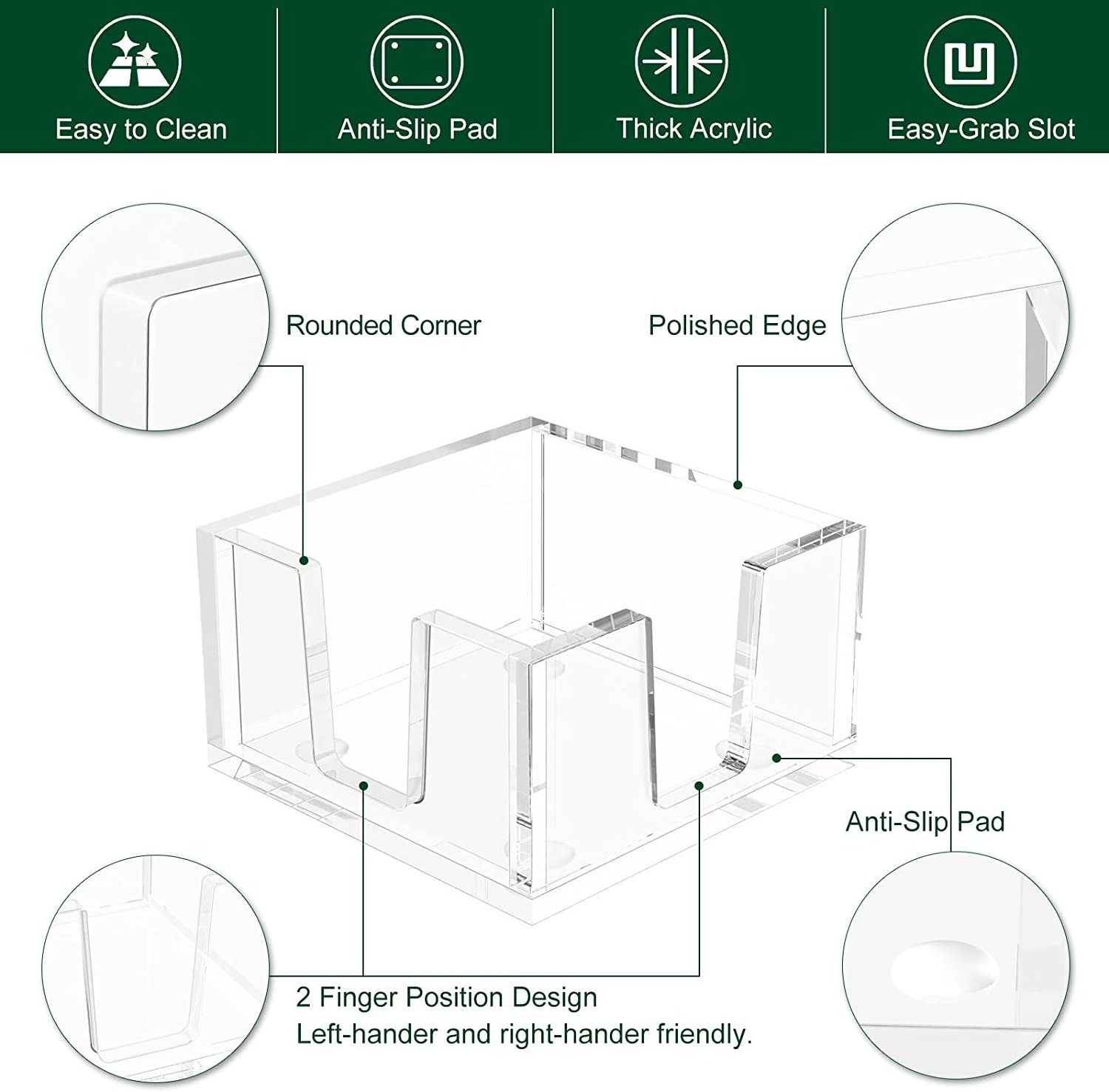 Acrylic Sticky Note Holder, Self-Stick Note Pad Holder - Note Dispenser Memo Pad Holder Desk Organizer