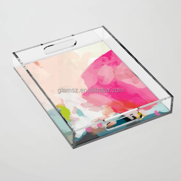 Wholesale Decorative Desktop Rectangle Clear Acrylic Tray with Insert