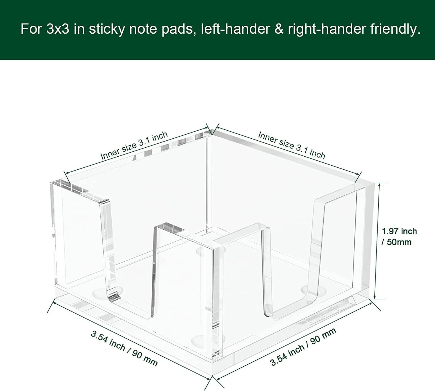 Acrylic Sticky Note Holder, Self-Stick Note Pad Holder - Note Dispenser Memo Pad Holder Desk Organizer