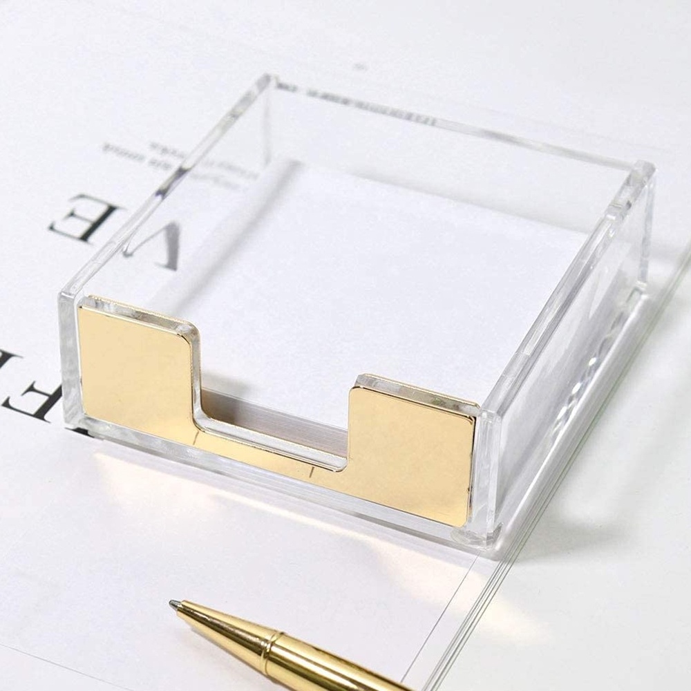 Wholesale Square Acrylic Memo Pad Case Table Accessories Perspex Stationery Box Acrylic Notepad Holder