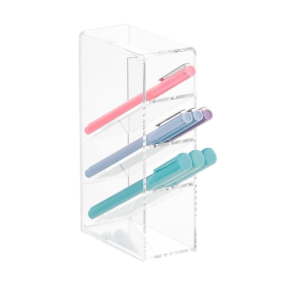 Easy Reach Counter Slanted Pen Cup Acrylic Pencil Holder Plexiglass Clear Pencil Organizer