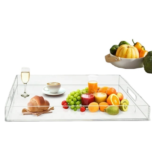 Coffee Clear Extra Large Kitchen Fruit Bread Food Luxury Custom Set Serving Acrylic Tray