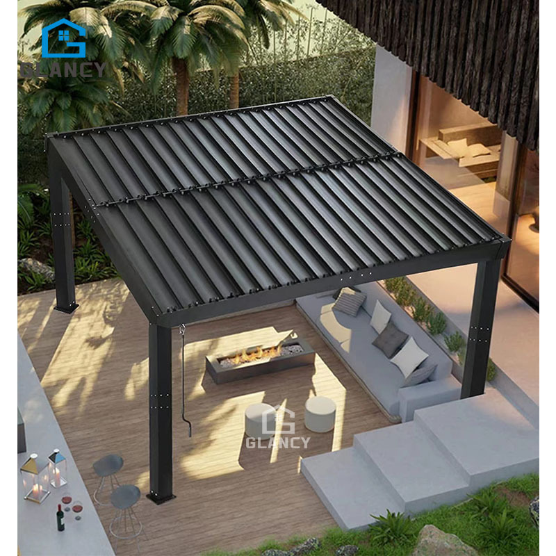 Smart Aluminum Roof Motorized Controlled Modern Movable Panels Retractable Waterproof Illuminated Bioclimatic Pergola