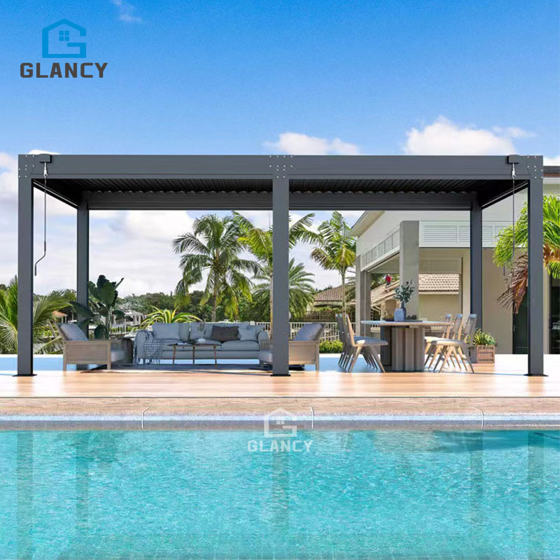 Smart Aluminum Roof Motorized Controlled Modern Movable Panels Retractable Waterproof Illuminated Bioclimatic Pergola