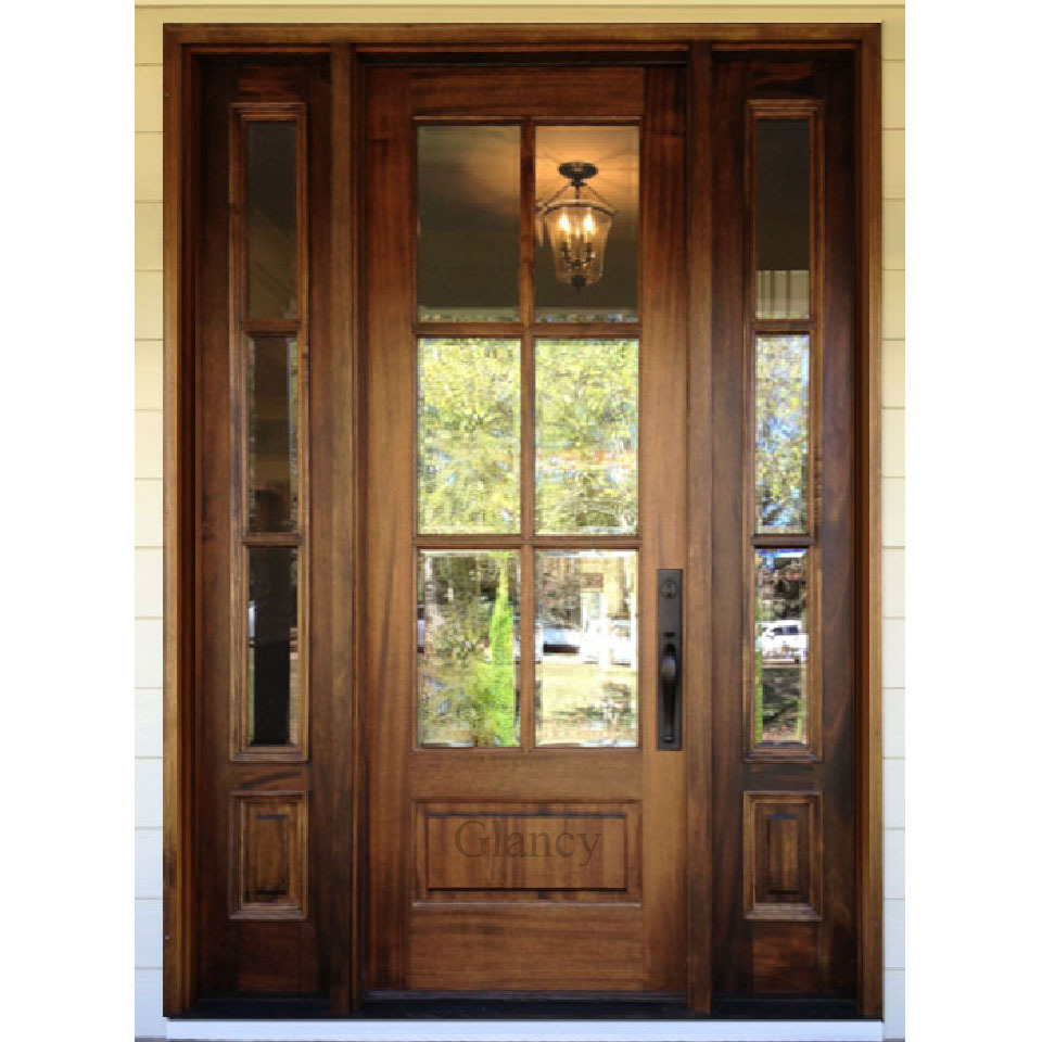 Double Modern Front Style Interior Wood Door High Entrance Entry Glass Solid Teak Wooden Door