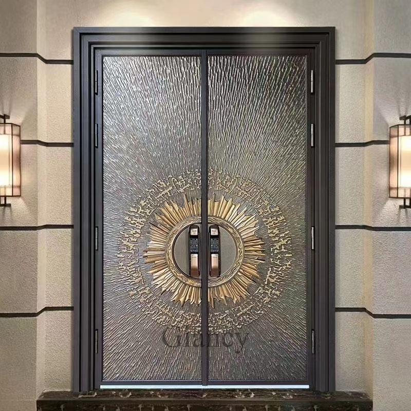 Luxury Main Front Double Entrance Double Swing Security Steel Door For Villa Design