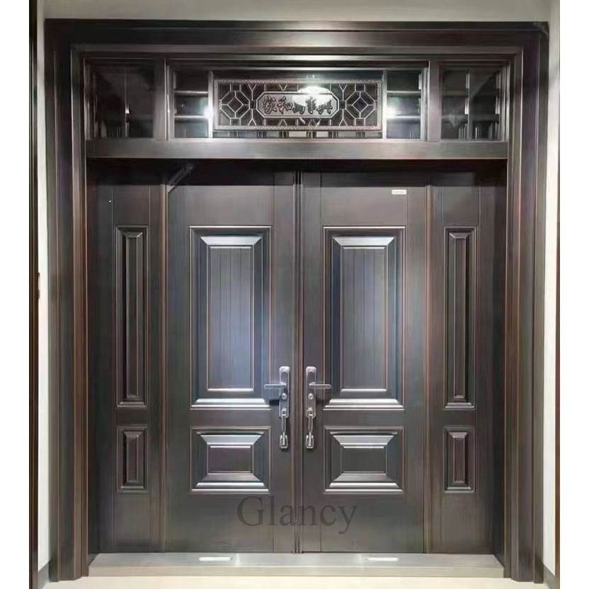 Luxury Main Front Double Entrance Double Swing Security Steel Door For Villa Design