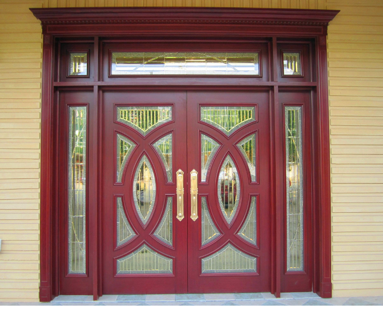 Modern Exterior Solid Wood Double Exterior Entry Main Entrance Mahogany Wooden Front Doors