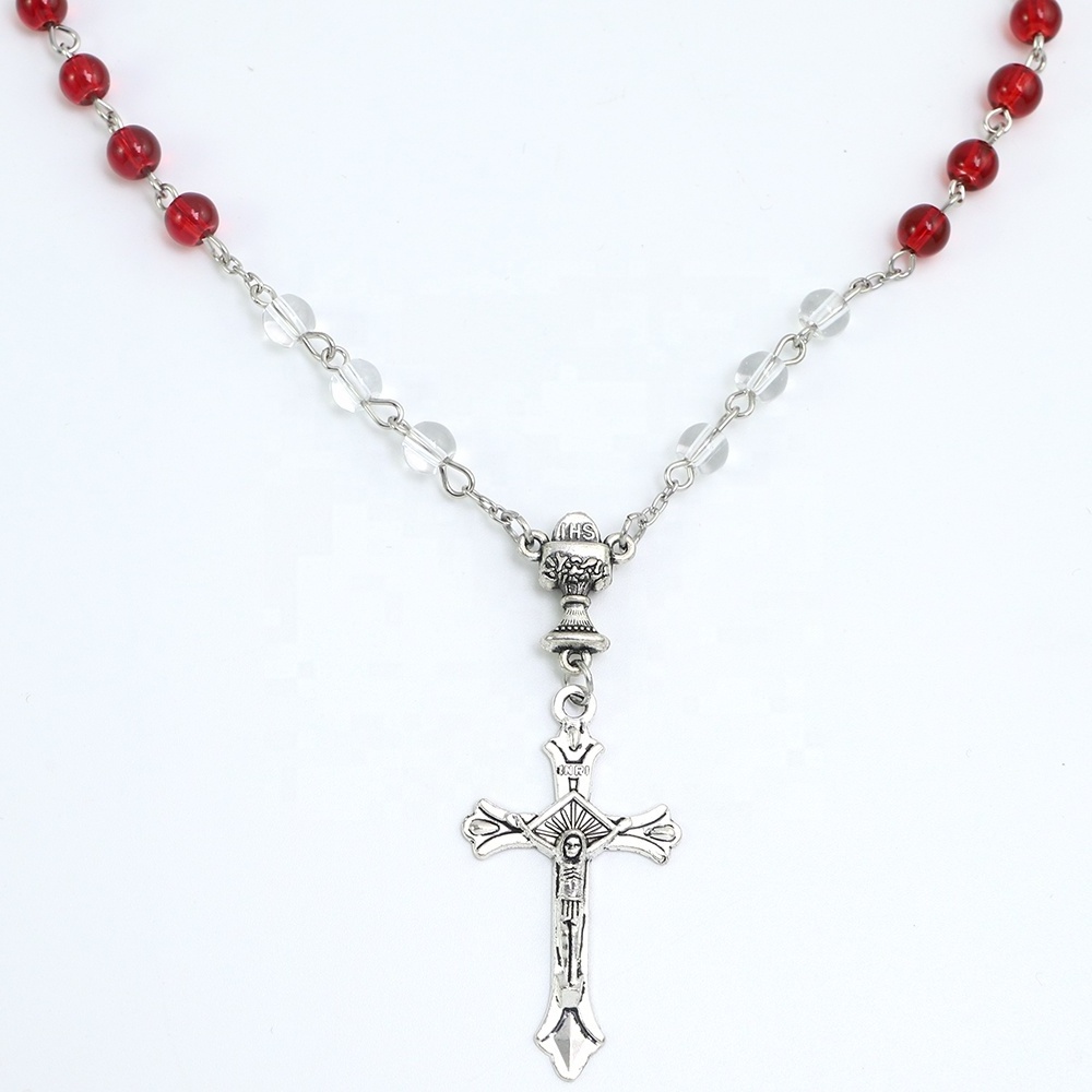 33 Red and Clear 6mm Glass Beads Car Rosary