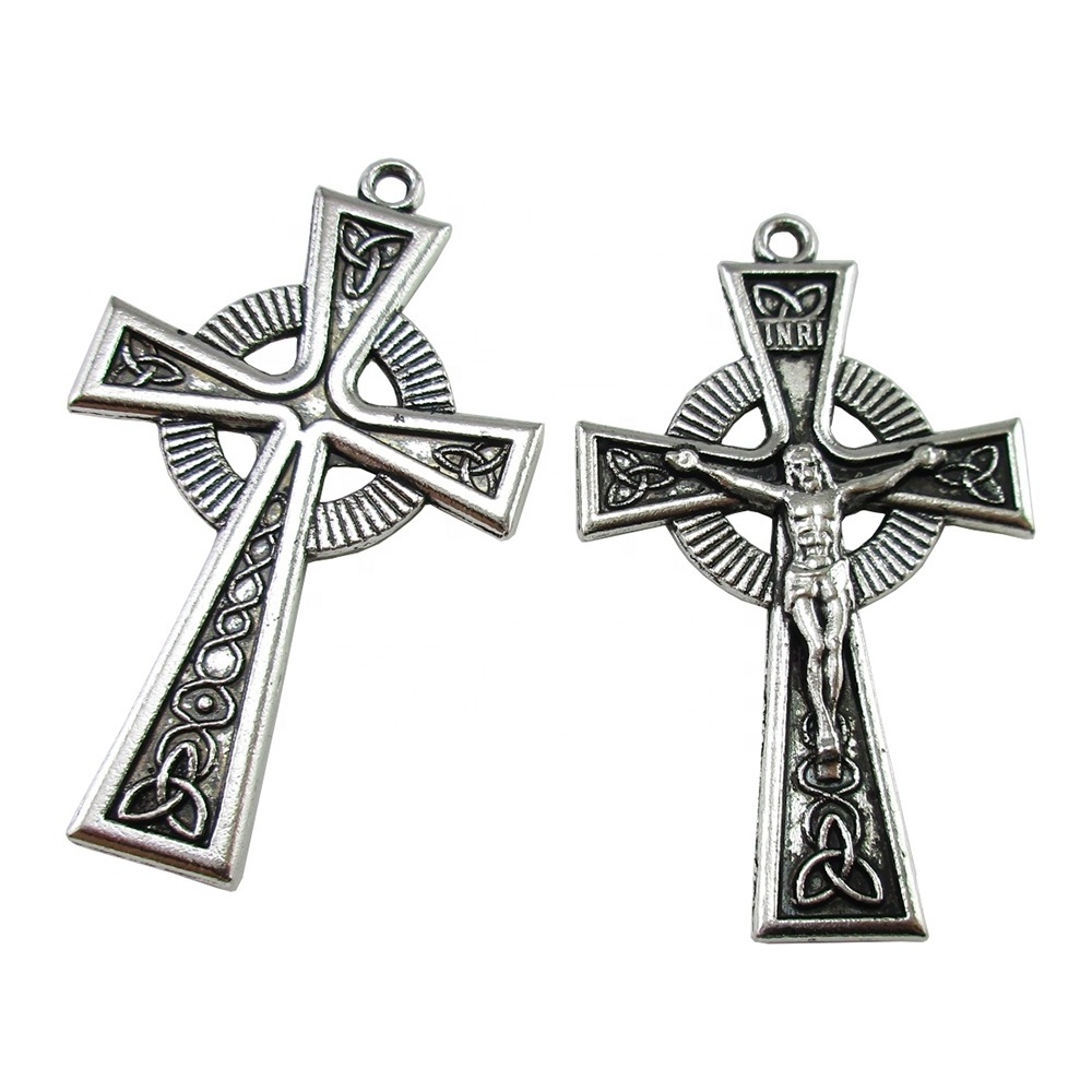 Antique Silver Religious INRI Celtic Crucifix Cross Pendant