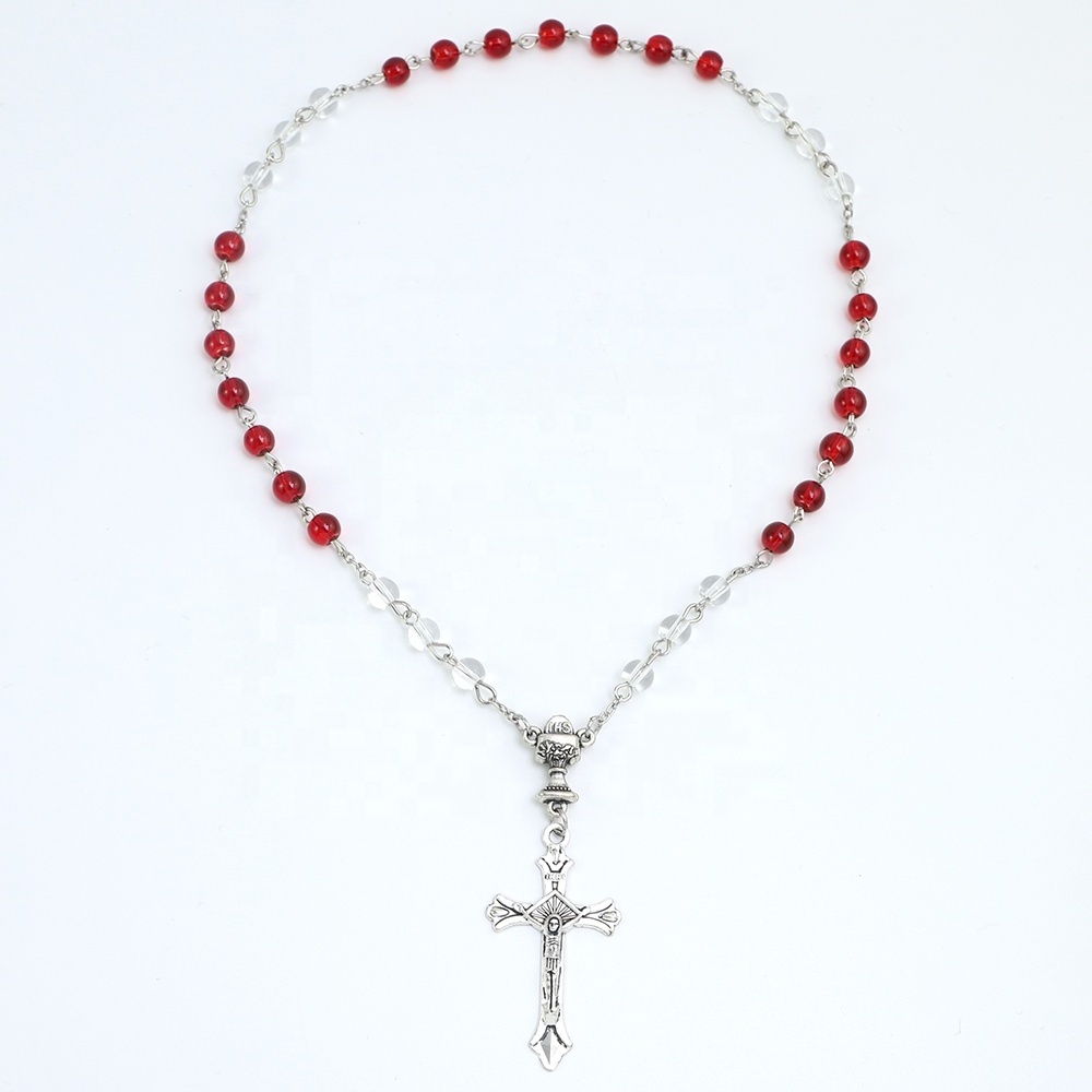 33 Red and Clear 6mm Glass Beads Car Rosary