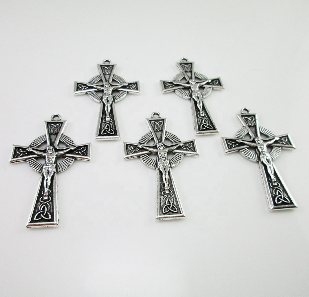 Antique Silver Religious INRI Celtic Crucifix Cross Pendant