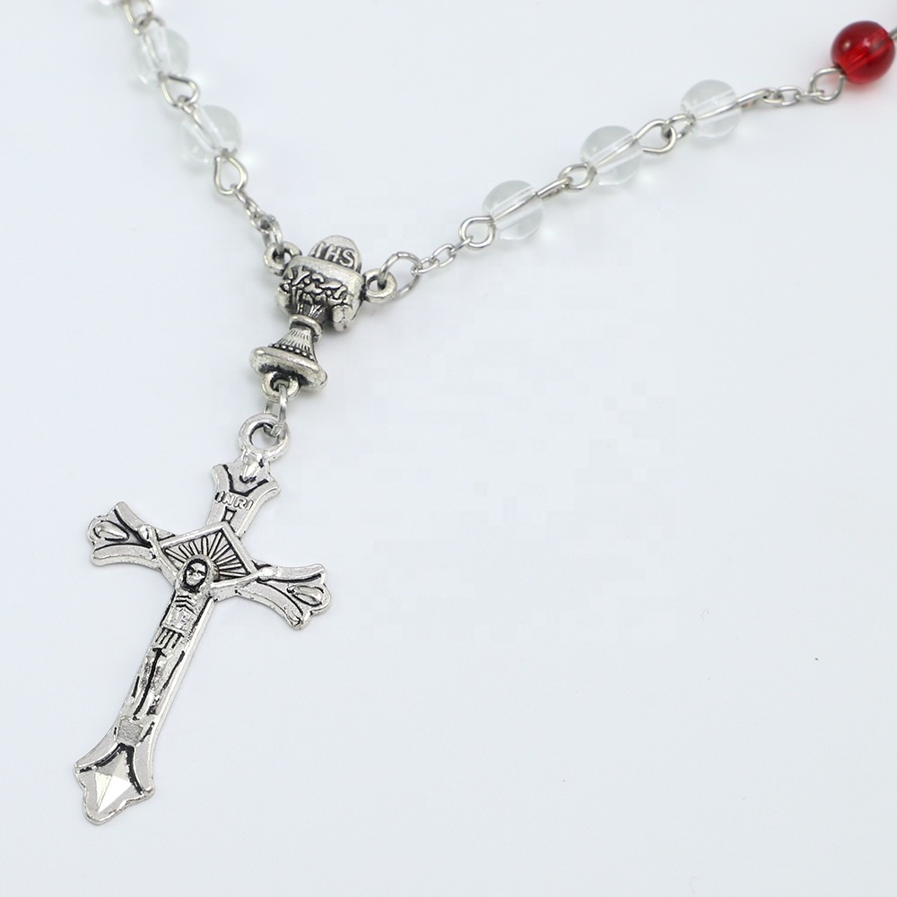 33 Red and Clear 6mm Glass Beads Car Rosary