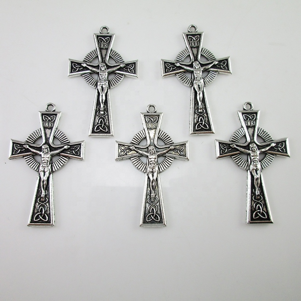 Antique Silver Religious INRI Celtic Crucifix Cross Pendant