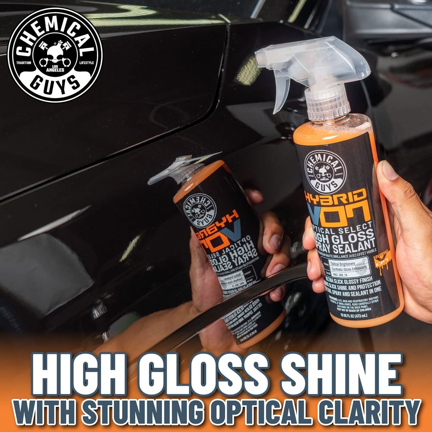 High shine effect  Chemical Guys optical Select High Gloss Spray Sealant & Quick Detailer 16 oz, Orange Scent